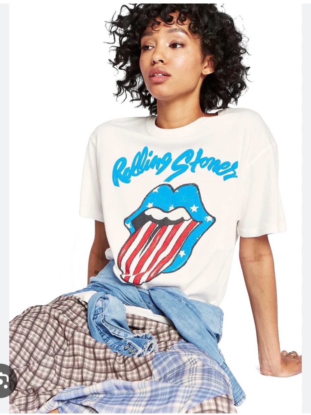 EUC DAYDREAMER Rolling Stones White Tee with Stars and Stripes